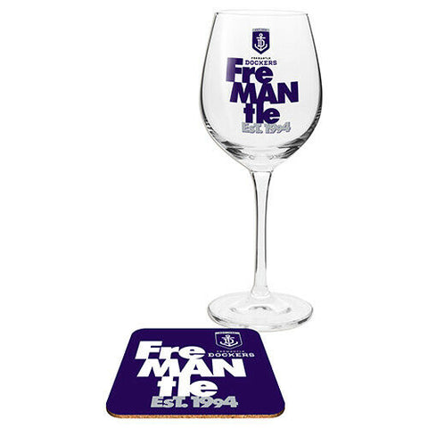 AFL Wine Glass And Coaster - Fremantle Dockers - Gift Box Included -