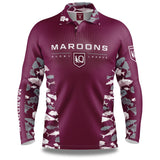 NRL Long Sleeve Reef Runner Fishing Polo Tee Shirt - QLD Maroons - YOUTH