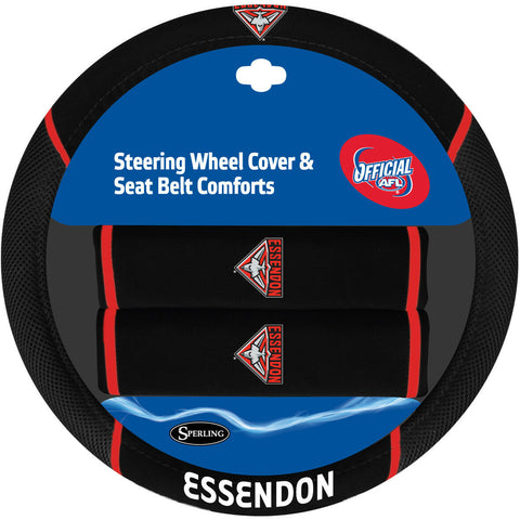 AFL Steering Wheel Cover - Seat Belt Covers - Essendon Bombers - Universal Fit