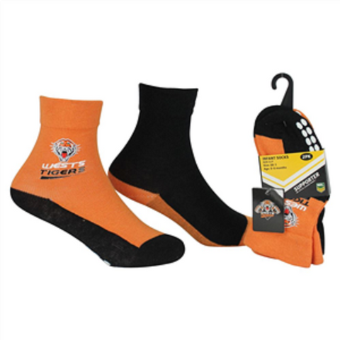 NRL Infant Socks - West Tigers - Set Of Two - Non Slip - Sock