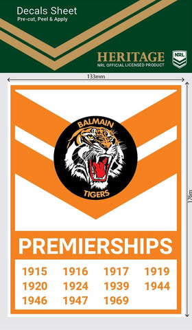 NRL Premiership History Decal - Balmain Tigers - Premier Stickers