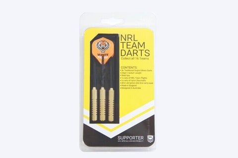 NRL West Tigers Darts - Set Of 3 With Carry Case - 24 Gram Dart Brass