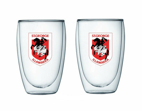 NRL Double Wall Glass Set - St George Illawarra Dragons - Set of Two - 350ml