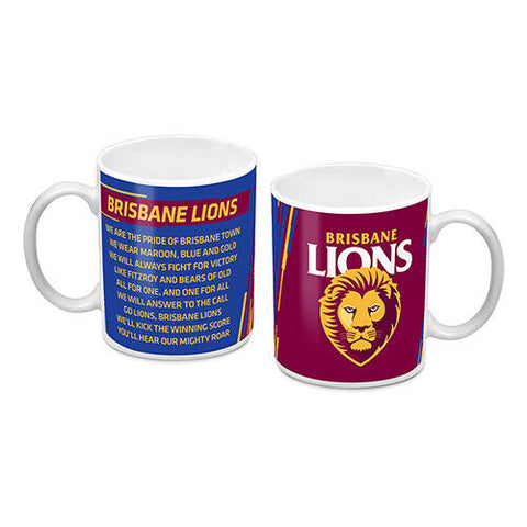 AFL Coffee Mug - Brisbane Lions - Team Song Drinking Cup - Gift Box