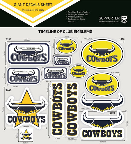 NRL Giant Decal Sheet - North Queensland Cowboys - Timeline Of Club Logos
