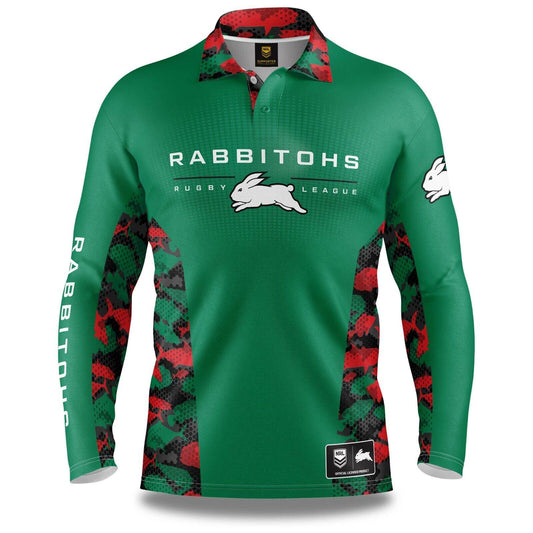 NRL Long Sleeve Reef Runner Fishing Polo Shirt - South Sydney Rabbitohs - YOUTH