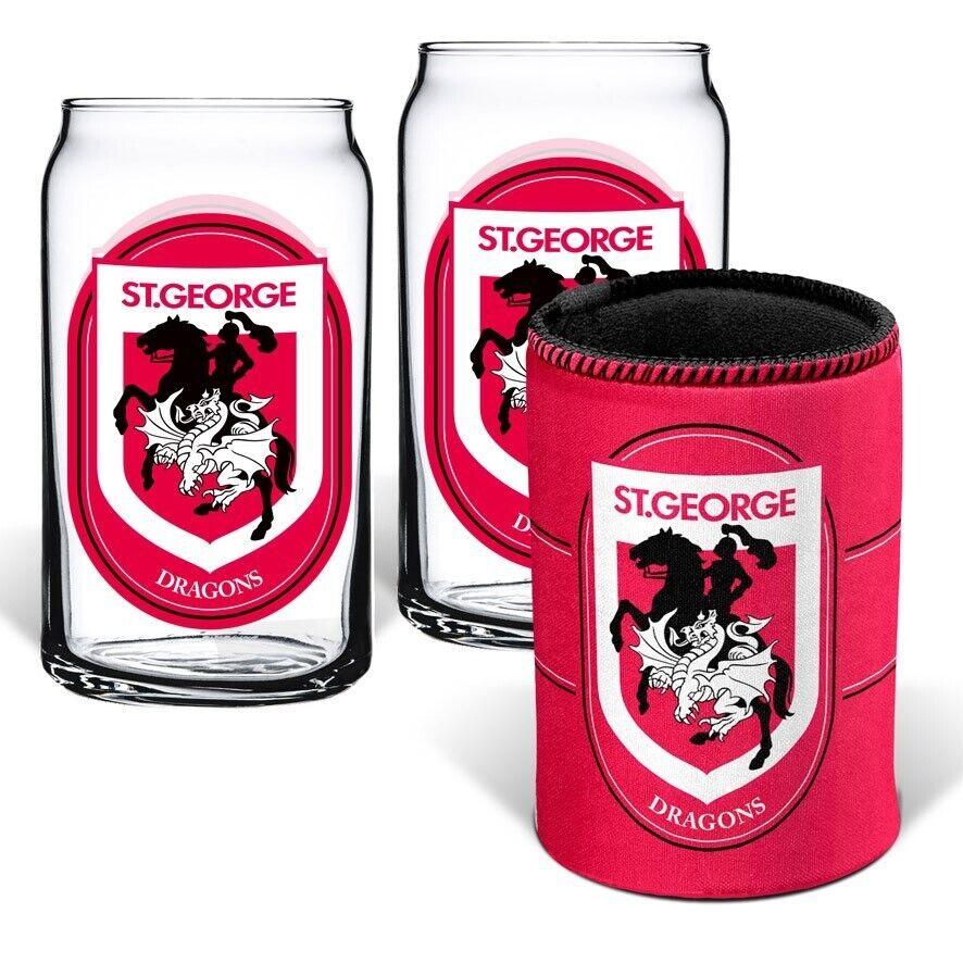 NRL Can Glass Set - St George Illawarra Dragons - Set of 2 Glass & Cooler