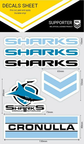 NRL Sticker Decal Sheet - Cronulla Sharks - Stickers Wordmark