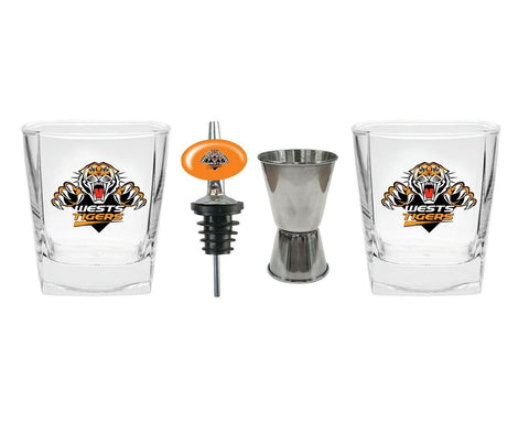NRL 2 Spirit Glass Jigger and Pourer Set - West Tigers - Gift Pack