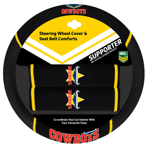 NRL Steering Wheel Cover - Seat Belt Covers - North Queensland Cowboys - Fit All