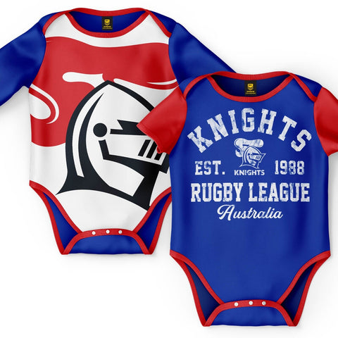 NRL 2 Piece Baby Body Suit  - Newcastle Knights - Two Pack - Short & Long Sleeve