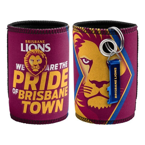 AFL Stubby Can Cooler with Bottle Opener - Brisbane Lions - Rubber Base