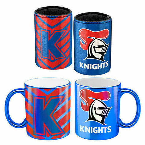 NRL Metallic Coffee Cup And Can Cooler Set - Newcastle Knights - Mug Stubby