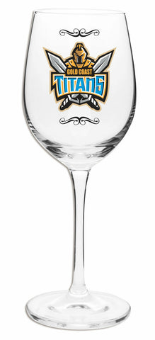 NRL Wine Glass - Gold Coast Titans - Gift Box Included - Team - Logo -