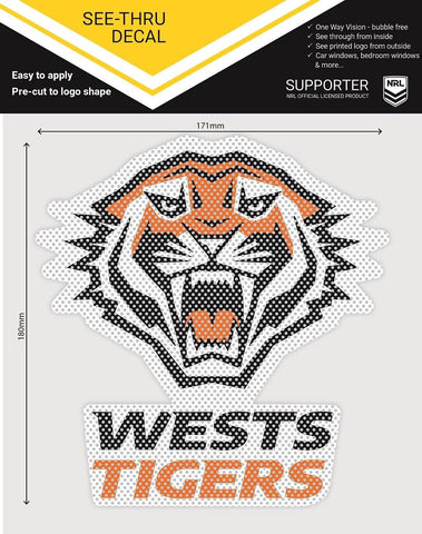 NRL Car UV Decal Sticker - West Tigers - Size 18-17cm - See Thru