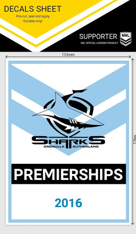 NRL Premiership History Decal - Cronulla Sharks - Premier Stickers