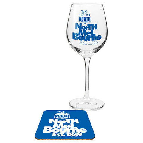 AFL Wine Glass And Coaster - North Melbourne Kangaroos - Gift Box Included