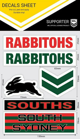 NRL Sticker Decal Sheet - South Sydney Rabbitohs - Stickers Wordmark