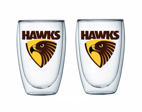 AFL Double Wall Glass Set - Hawthorn Hawks - Set of Two