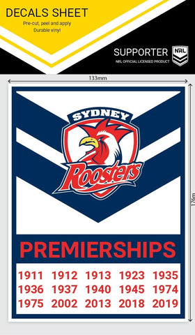 NRL Premiership History Decal - Sydney Roosters - Premier Stickers