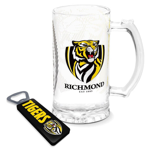 AFL Stein And Opener Set - Richmond Tigers - Drink Cup Mug - Retail Boxed