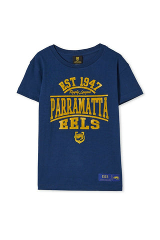 NRL Kids Distressed Flock Tee Shirt - Parramatta Eels - Toddler Youth T-Shirt