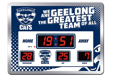 AFL LED Scoreboard Clock - Geelong Cats - 45x33cm - Time Temp Date
