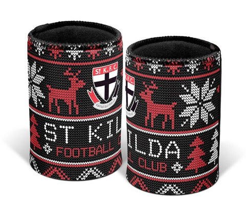AFL Christmas Stubby Cooler - St Kilda Saints - Rubber Base - XMAS