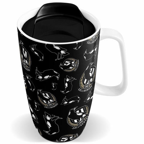 AFL Ceramic Travel Coffee Mug - Collingwood Magpies - Drink Cup With Lid