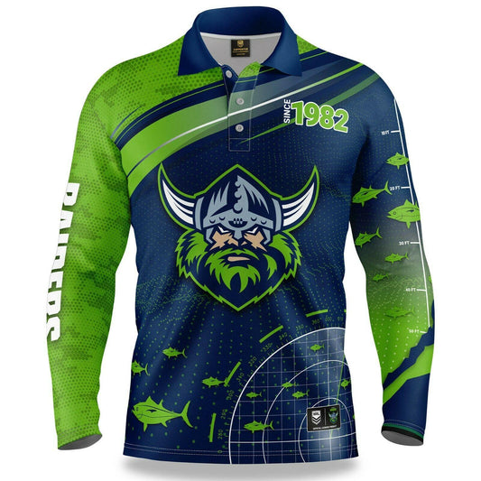 NRL Long Sleeve Fishfinder Fishing Polo Tee Shirt - Canberra Raiders - YOUTH