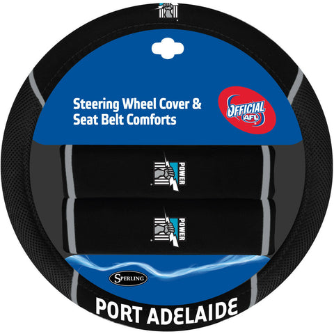 AFL Steering Wheel Cover - Seat Belt Covers - Port Adelaide Power Universal Fit