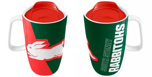NRL Ceramic Travel Coffee Mug - South Sydney Rabbitohs - Drink Cup With Lid