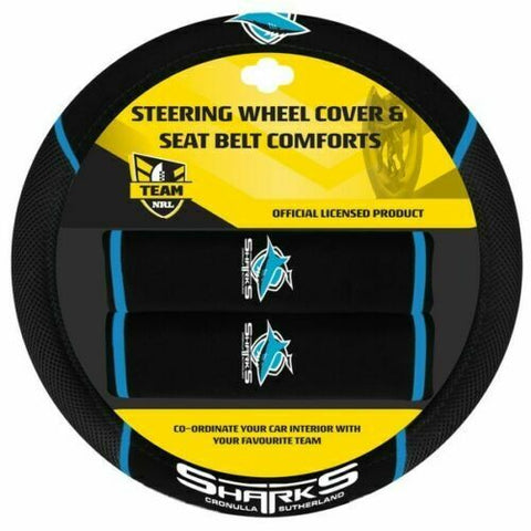 NRL Steering Wheel Cover - Seat Belt Covers - Cronulla Sharks - Universal Fit