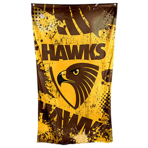 AFL Wall Flag Cape - Hawthorn Hawks - 150cm x 90cm - Steel Eyelet For Hanging