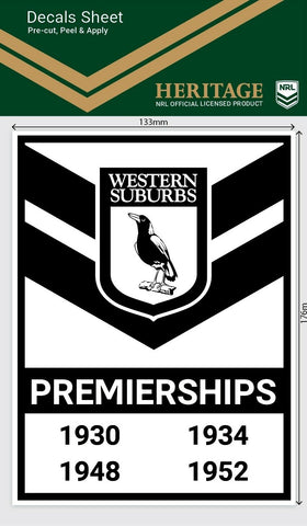 NRL Premiership History Decal - Western Suburbs Magpies - Premier Stickers