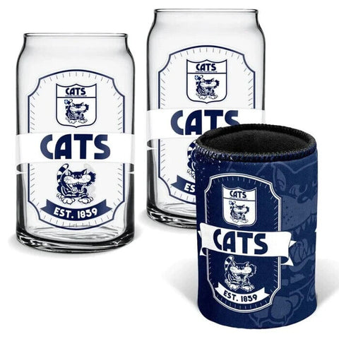 AFL Can Glass Set - Geelong Cats - Set of 2 Glass & Cooler