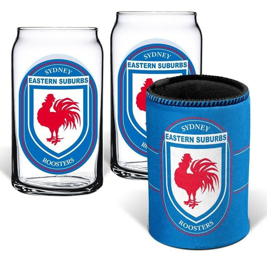 NRL Can Glass Set - Sydney Roosters - Set of 2 Glass & Cooler