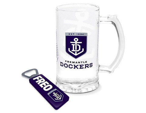 AFL Stein And Opener Set - Fremantle Dockers - Drink Cup Mug - Retail Boxed