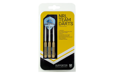 NRL Darts - Cronulla Sharks -  Set Of 3 With Carry Case - 24 Gram Dart - Brass