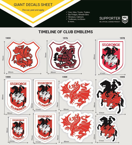 NRL Giant Decal Sheet - St George Illawarra Dragons - Timeline Of Club Logos