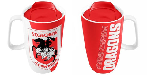 NRL Ceramic Travel Coffee Mug - St George Illawarra Dragons - Drink Cup With Lid