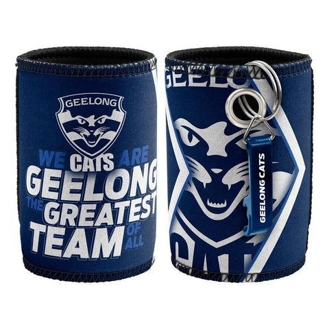 AFL Stubby Can Cooler with Bottle Opener - Geelong Cats - Rubber Base