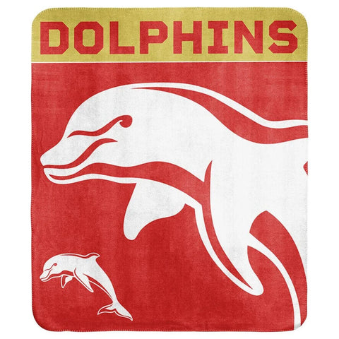 NRL Polar Fleece Blanket - Dolphins - 150x130cm - Rugby League