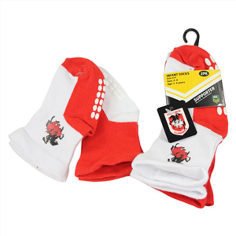 NRL Infant Socks - St George Illawarra Dragons - Set Of Two - Non Slip - Sock