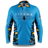 NRL Long Sleeve Reef Runner Fishing Polo Tee Shirt - Gold Coast Titans - Adult