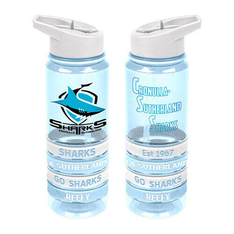 NRL Tritan Drink Water Bottle 650ml - Cronulla Sharks - 4 Rubber Bands