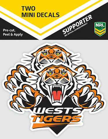 NRL Mini Decal - West Tigers - Car Sticker Set Of 2 - 8x7cm