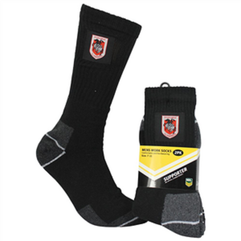 NRL Mens Work Socks Two Pack - St George Illawarra Dragons -