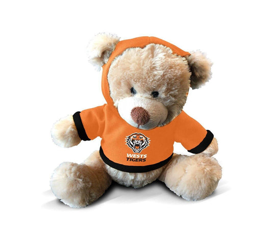 NRL Plush Teddy Bear With Hoodie Jumper - West Tigers - 7 Inch Tall