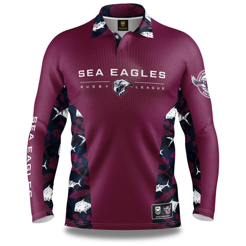 NRL Long Sleeve Reef Runner Fishing Polo Tee Shirt - Manly Sea Eagles - Adult